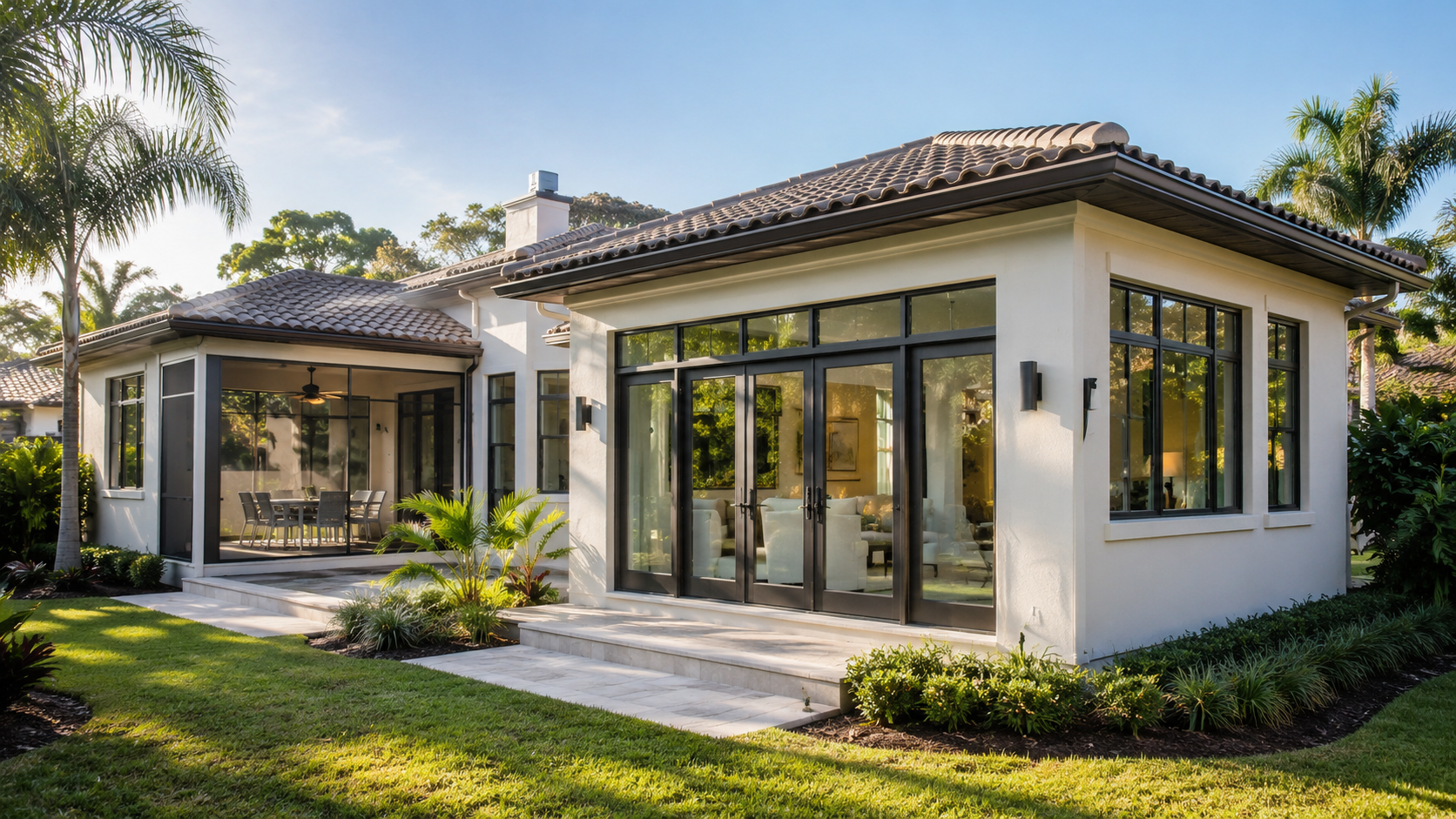 Finished home addition on a Florida stucco house