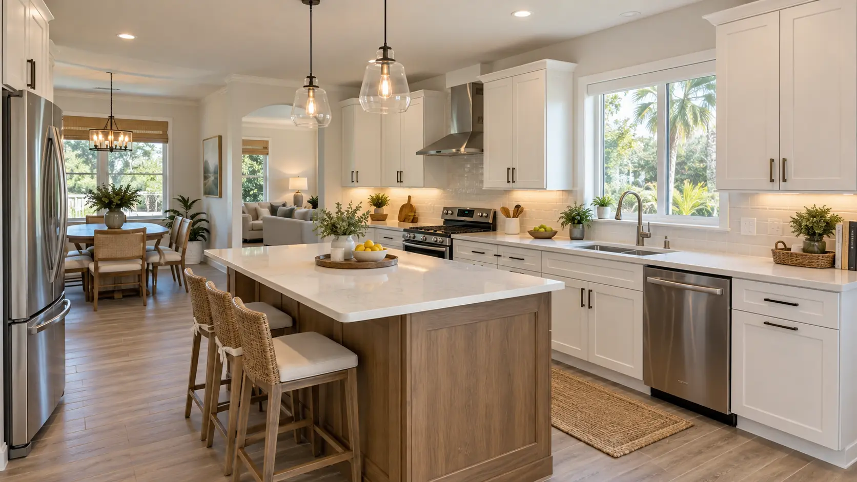 Remodeled Spring Hill kitchen with practical storage, quartz counters and a functional island