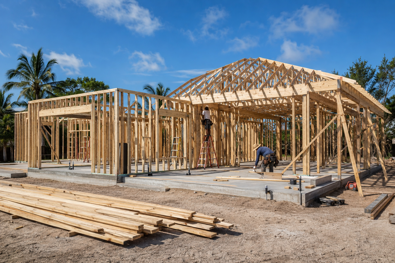 Florida home under construction at the framing stage