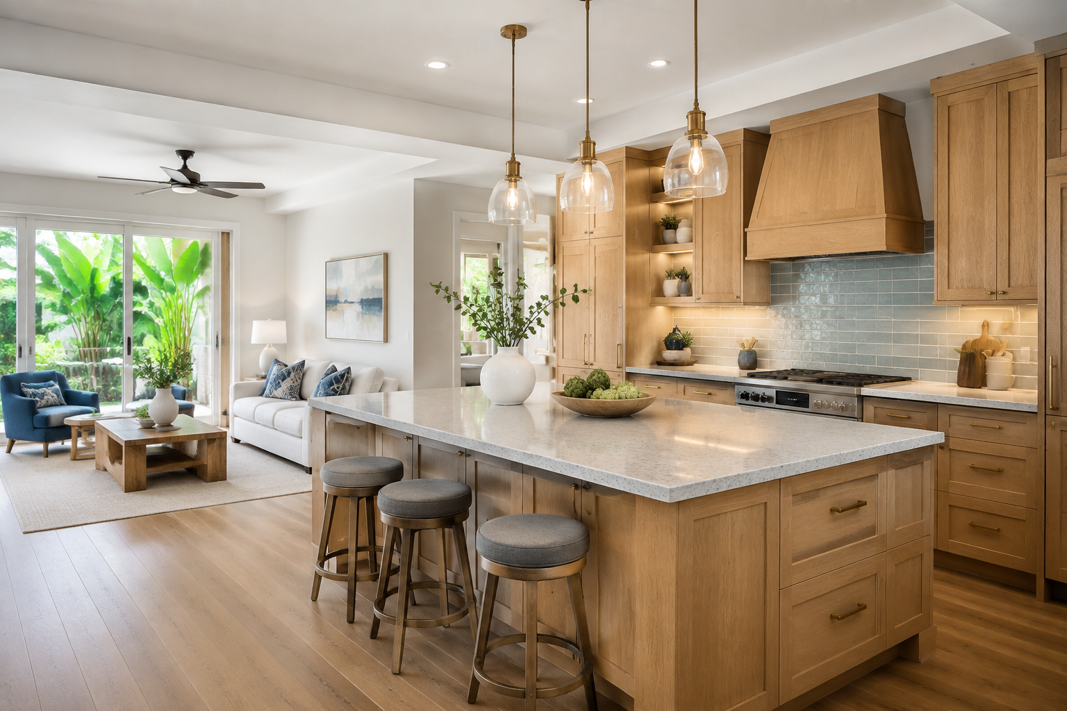 Finished open-plan kitchen and living room renovation